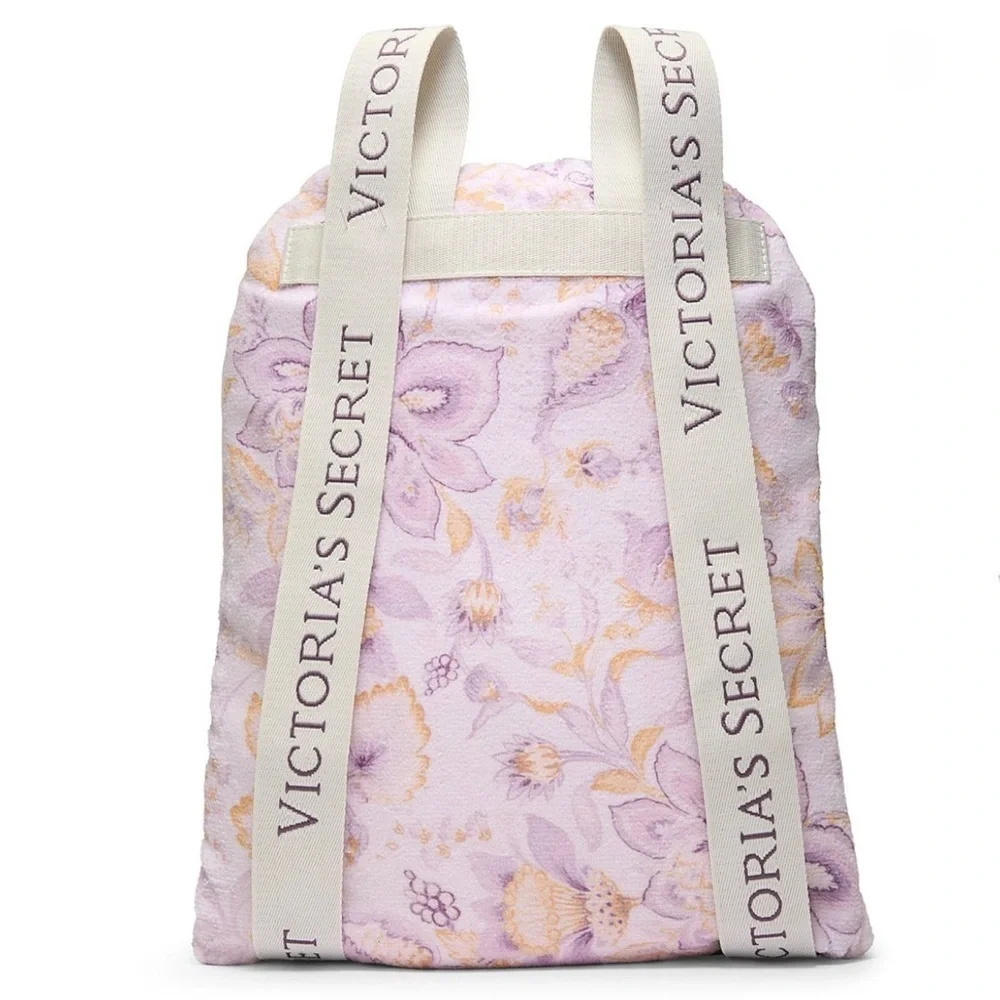 Victoria’s Secret 2 in 1 Beach Towel Backpack Pool Bag Purple Floral NWT